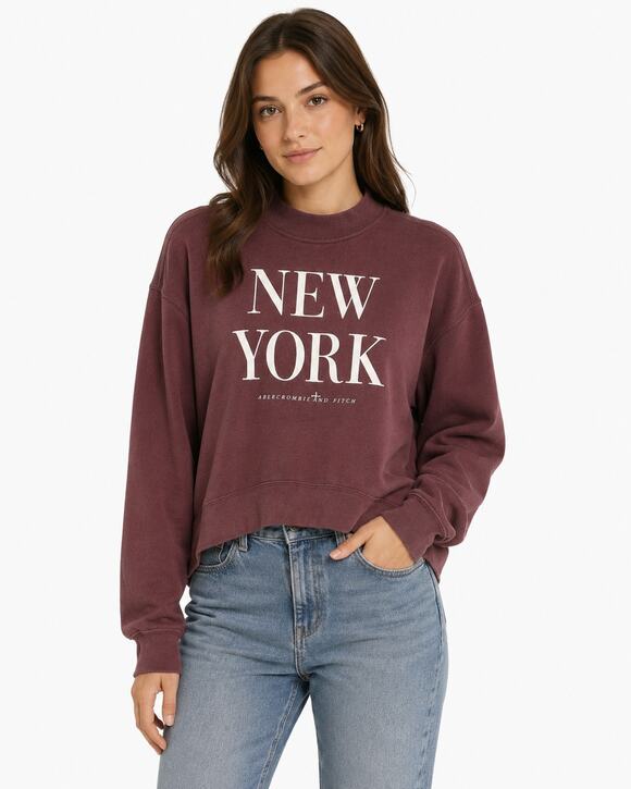 Abercrombie & Fitch Tops - Abercrombie & Fitch New York Crew Neck Pullover Cropped Sweatshirt Brown XS